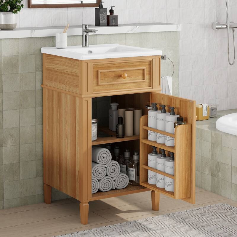 20-Inch Wood Bathroom Vanity with Sink, Solid Wood Legs, Adjustable Shelf, Tilt-Out Drawer,Modern Freestanding Cabinet