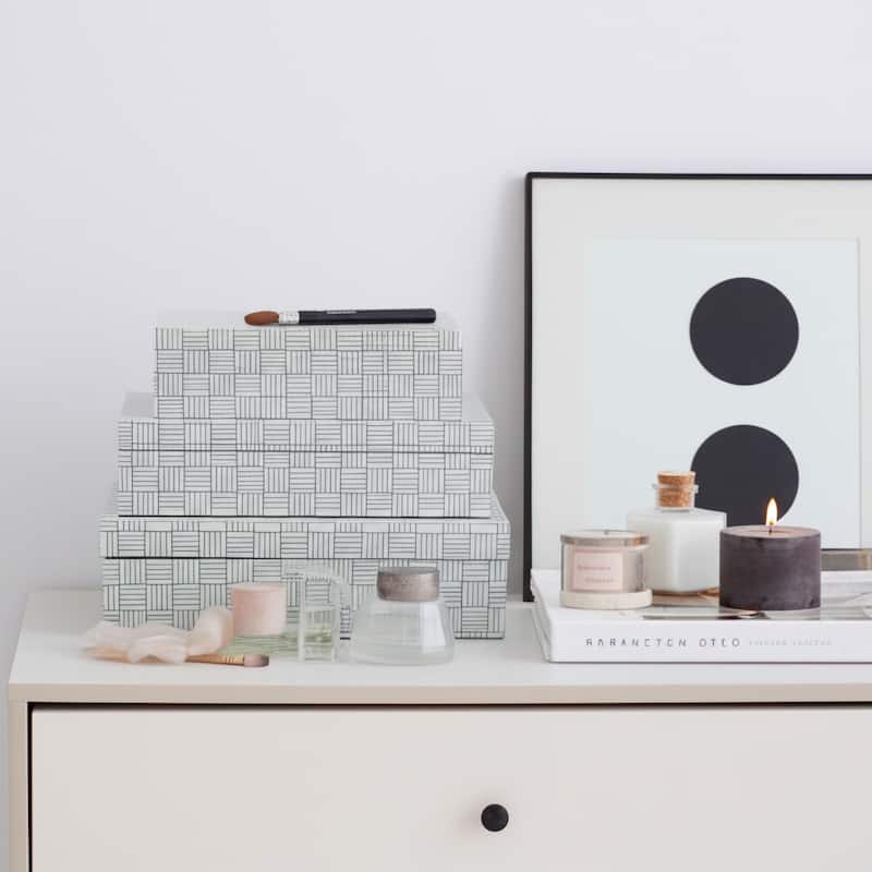 Resin Wood Storage Box Geometric Pattern (Set of 3) - 10/11/12" Black - 12" x 8" x 4"