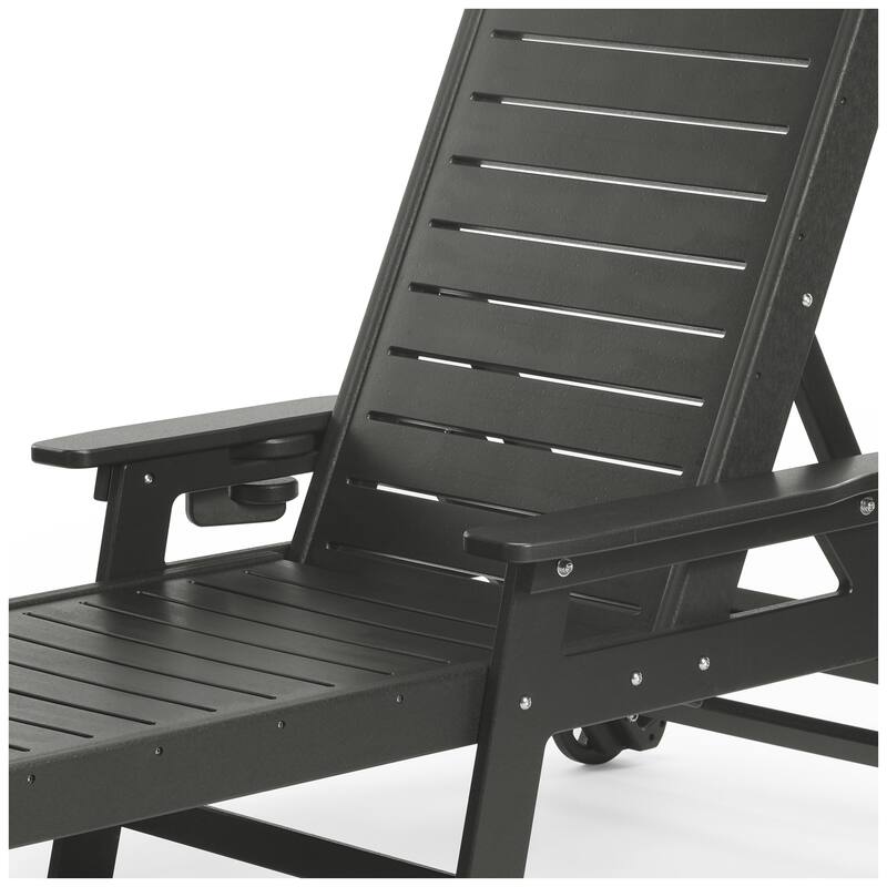 Brighton Outdoor Poly Reclining Chaise Lounge with Wheels & Cup Holder (Set of 4)