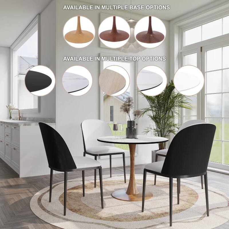 Bristol 24" Round Dining Table with MDF Top and Natural Wood Steel Pedestal Base for Modern Kitchen and Dining Room