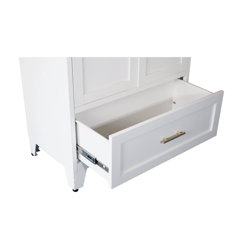 60" Tall Metal Wardrobe Cabinet with 1 Drawer and Hanging Rod, 2 Doors Wardrobe Closet with Shelf