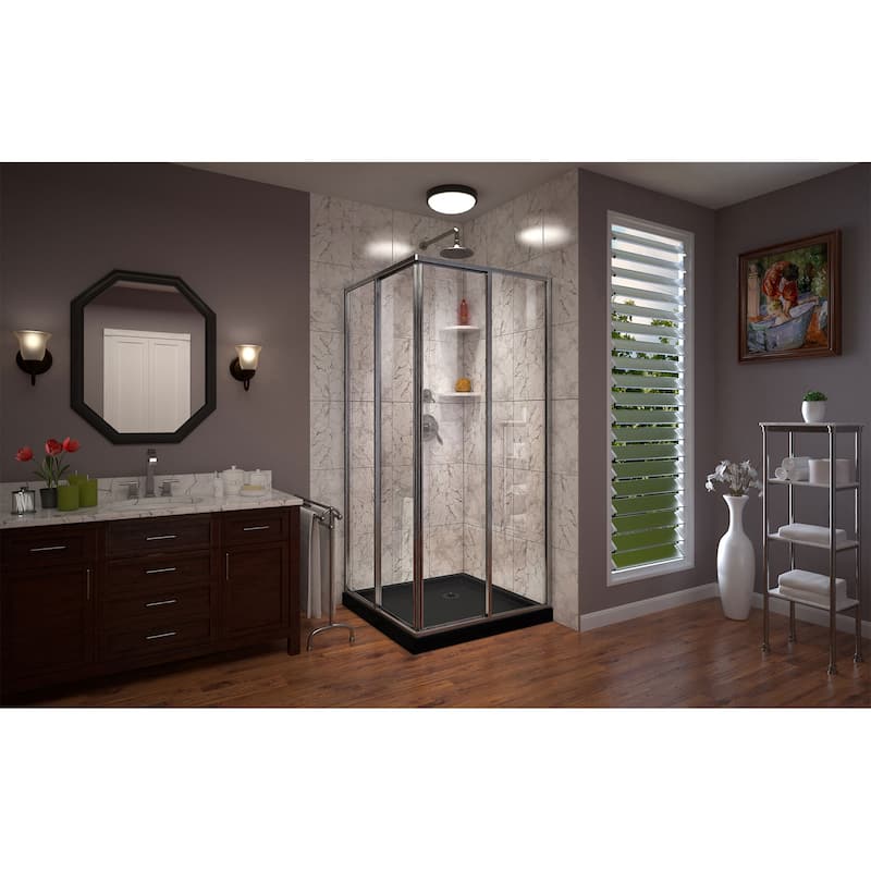 DreamLine Cornerview 36 in. D x 36 in. W x 74 3/4 in H Framed Sliding Shower Enclosure in Brushed Nickel with Black Acrylic Base