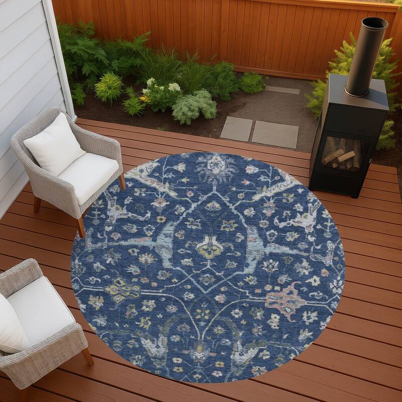 Machine Washable Indoor/ Outdoor Traditional Classic Chantille Rug - Navy - 8' x 8'
