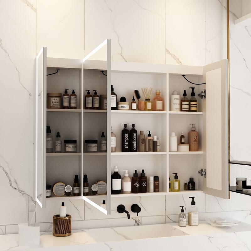 Sleek Anti-Fog Bathroom Medicine Cabinet with Dimmable LED Lights - 45.9"