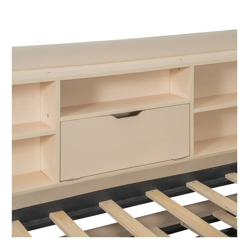 Highly Functional Upholstered Daybed with Trundle,Ample Storage Shelves,and Integrated Charging Station