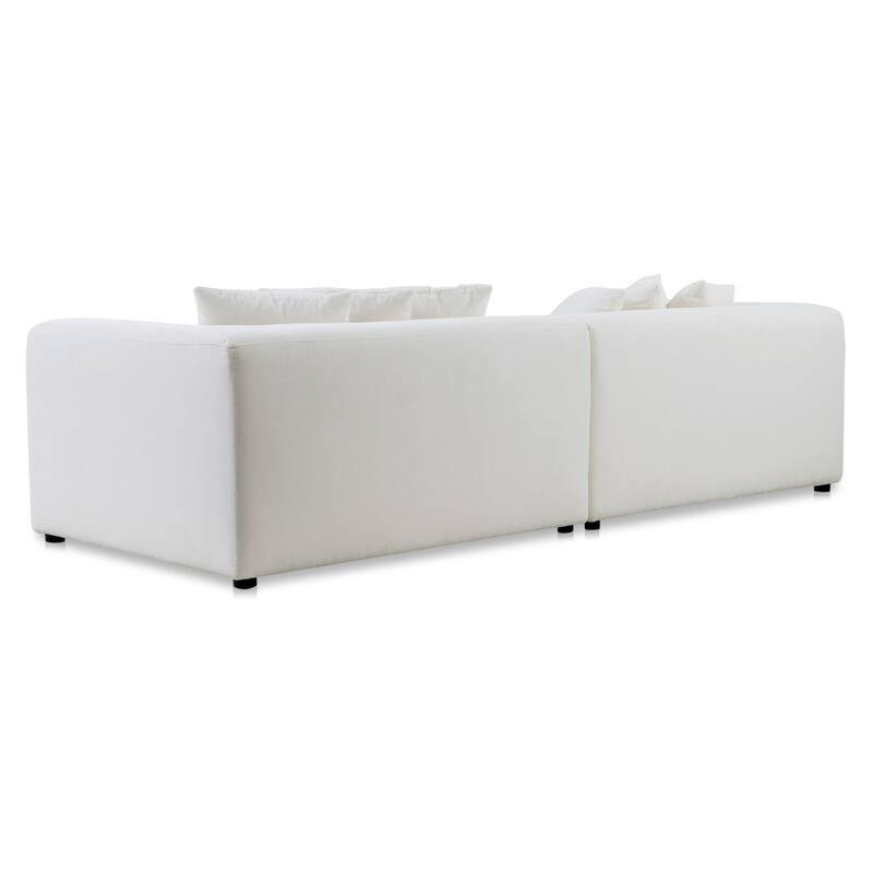 NADAAL STUDIOS Lioraelle Sofa, Soft Velvet Upholstery with Tufted Bench Seat and Six Back Cushions, Warm White