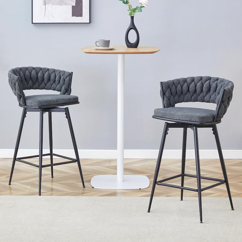 Set of 2 Swivel Bar Stools with Breathable Linen Cushions