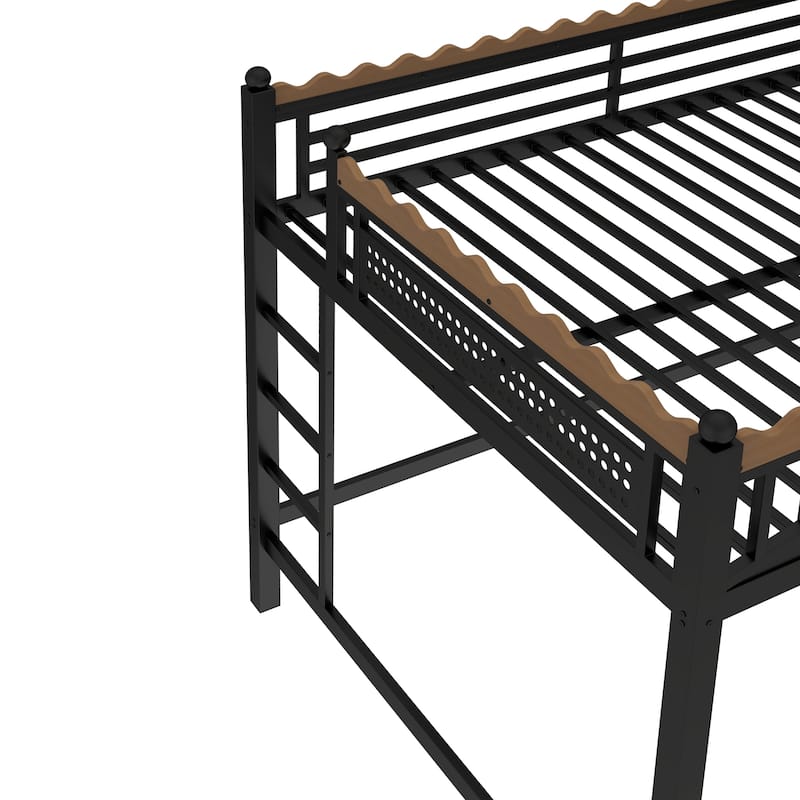 Modern Metal Loft Bed with Shelves & Bookshelf, Ladder Entry, No Box Spring Needed, Multi-Size