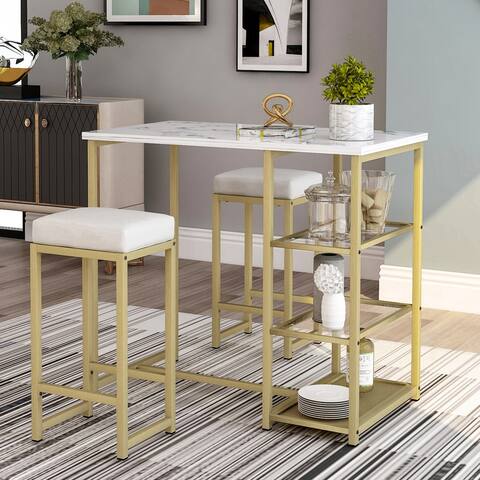 White and Gold 3-piece Modern Pub Set with Bar Stools