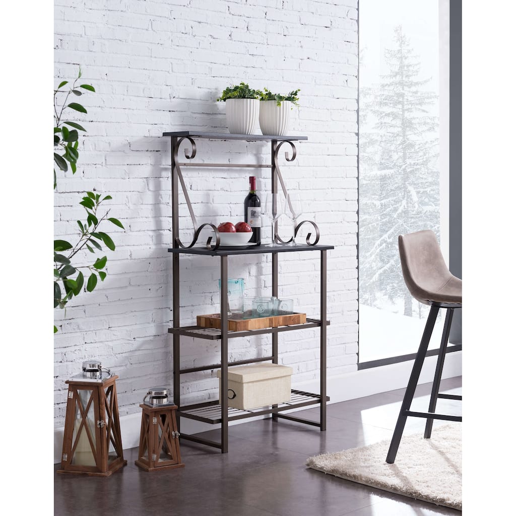 Metal Kitchen Shelves Baker's Rack Microwave Stand, Pewter