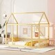 preview thumbnail 2 of 7, Stylistic Elements Twin Size Floor Wooden Kids Bed with House Roof Frame and Safety Guardrails, Natural