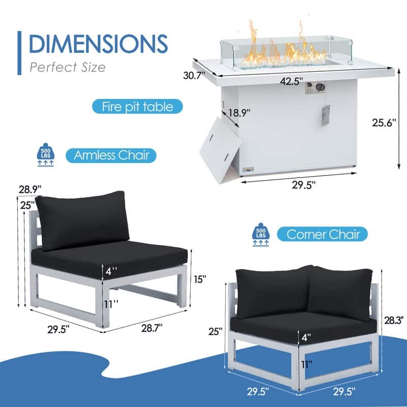 FINCATI White Aluminum Modern Patio Furniture Sectional Sofa Set with Cushion