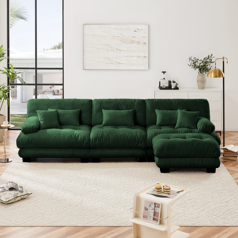Luxury Chenille Modular Upholstered Sectional Sofa Couch with Convertible Ottoman