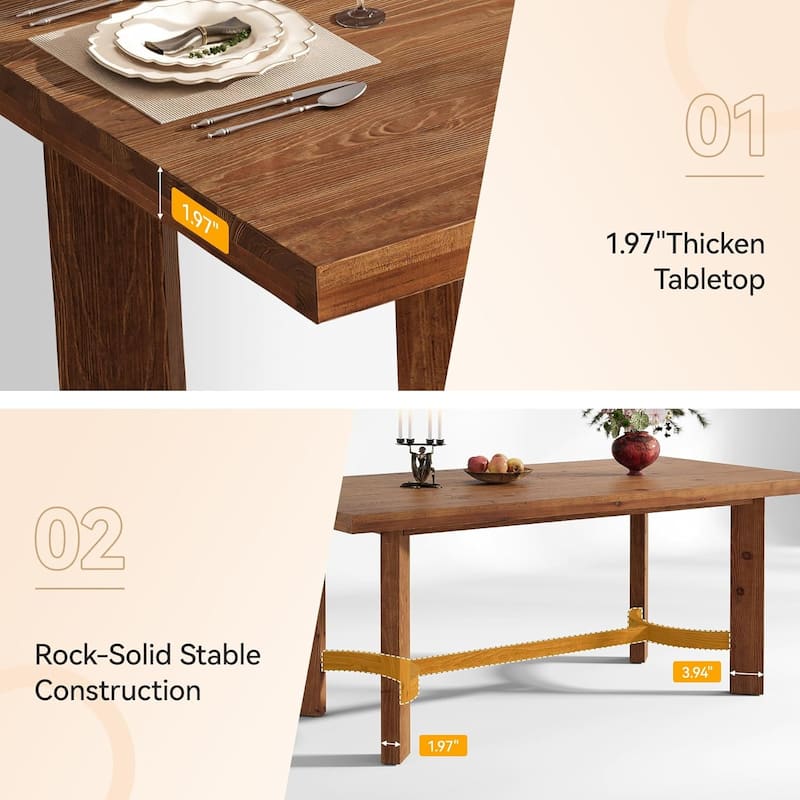 63" Solid Wood Dining Table for 4-6, Farmhouse Rectangle Kitchen Table - Walnut - 63" L × 31.5" W × 29.9" H