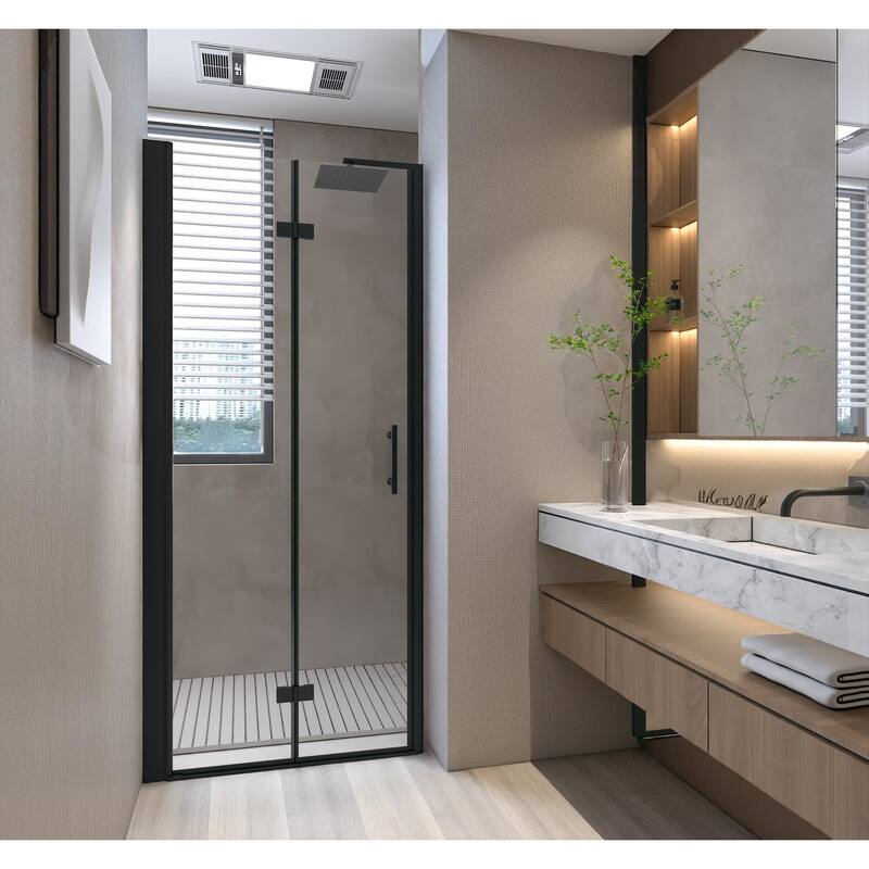 Bifold Shower Door 32/34/36 in. x 72 in., 6mm Tempered Glass, Matte Black Frame, Space-Saving Folding Design - 34 "x 72"