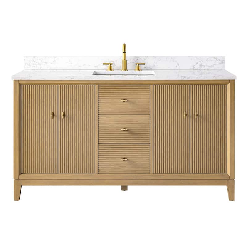 Vanity Art 60" Freestanding Bathroom Vanity with Engineered Marble Top and Sink