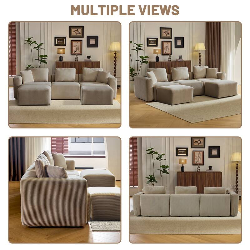 112.2‘’ W Corduroy Modern Compressed Block Sectional Couch with Plush Cushions