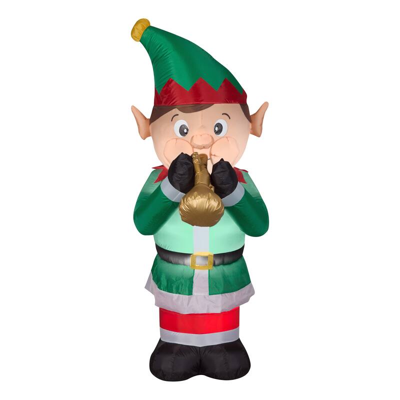 National Tree Company 6 ft. Inflatable Trumpet Playing Elf - 6 ft