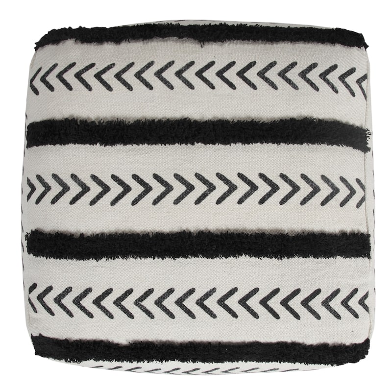 Austin Textured Black/White Chevron Square Pouf Ottoman by Sevita