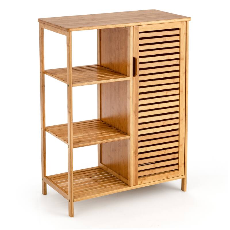 Costway Bathroom Cabinet Bamboo Storage Floor Cabinet w/ Single Door & - See Details