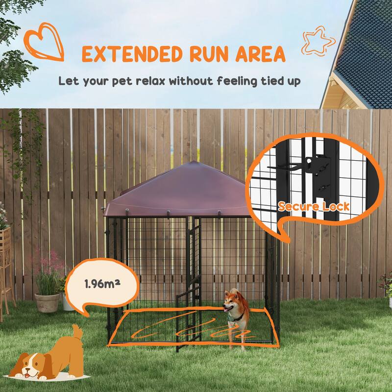 Metal Dog Kennel for Outdoor Use, 4.6' x 5' Dog Playpen with Shade & Two-Part Door for Small Pets