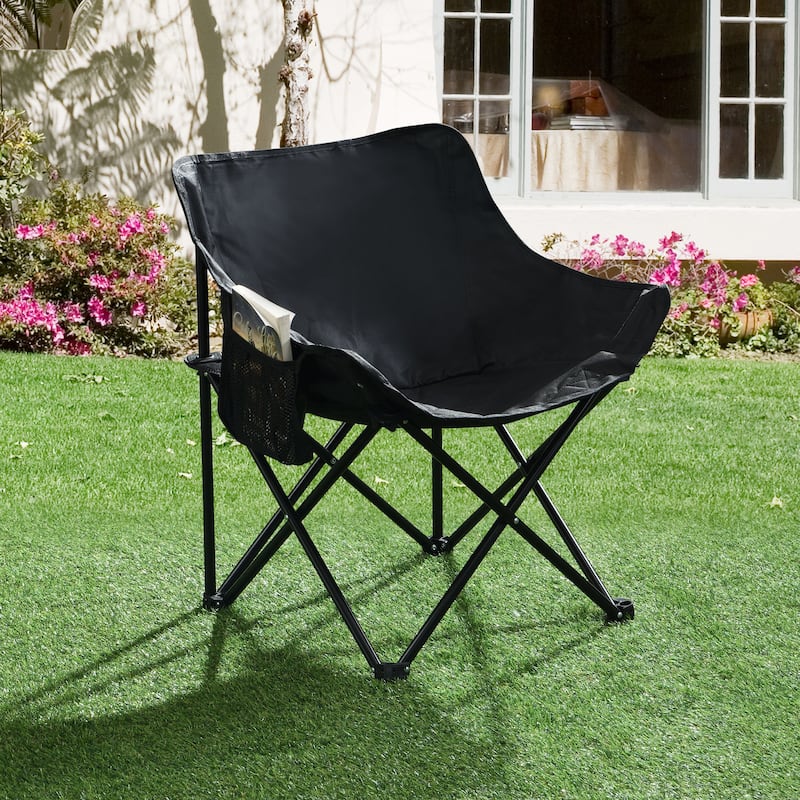 2PCS Folding Portable Outdoor Camping Chairs with Carry Bag Black
