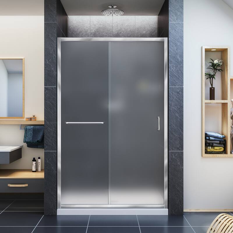 DreamLine Infinity-Z 44-48 in. W x 72 in. H Semi-Frameless Sliding Shower Door, Frosted Glass - 44" - 48" W