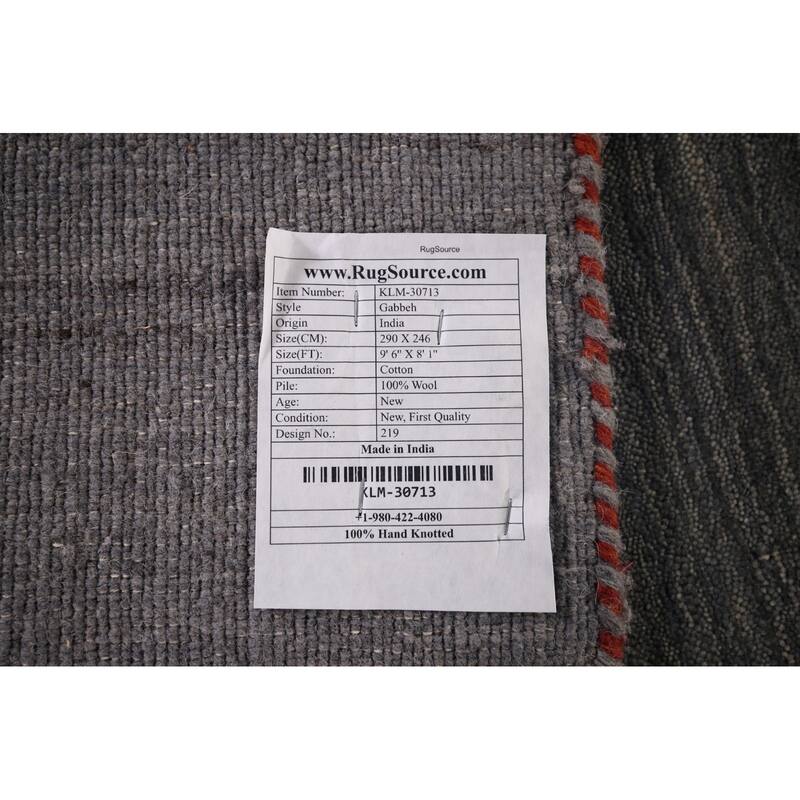 Gray Gabbeh Indian Area Rug Handmade Wool Carpet - 8'1"x 9'6"
