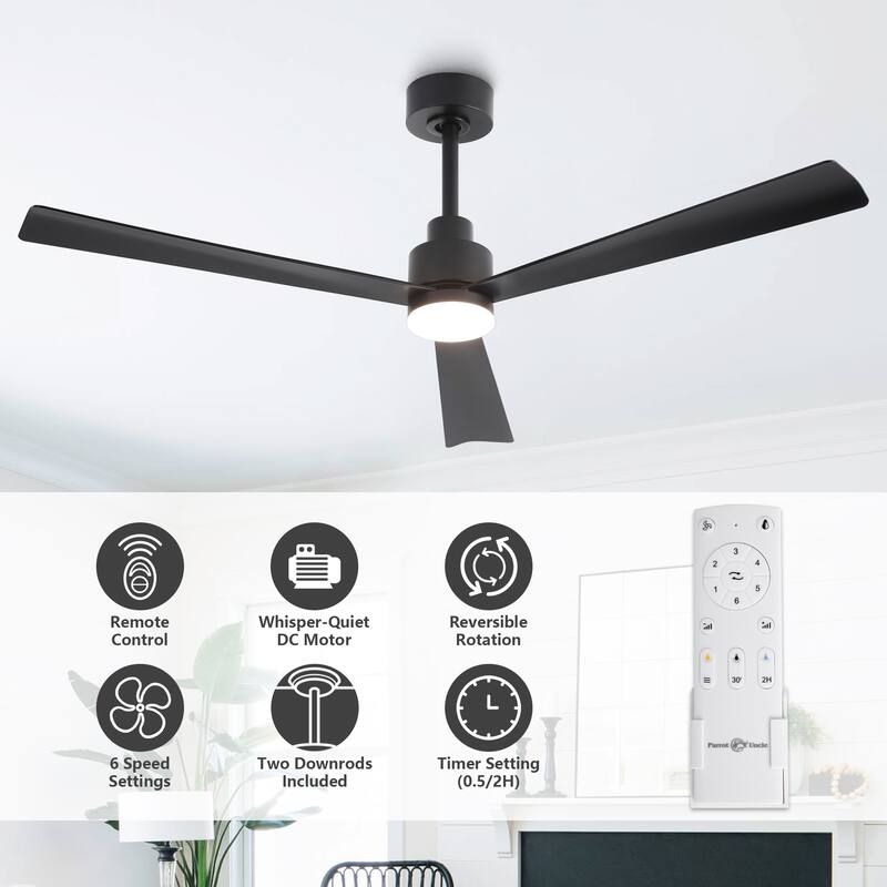 52" Modern Integrated LED Black Ceiling Fan with Light and Remote