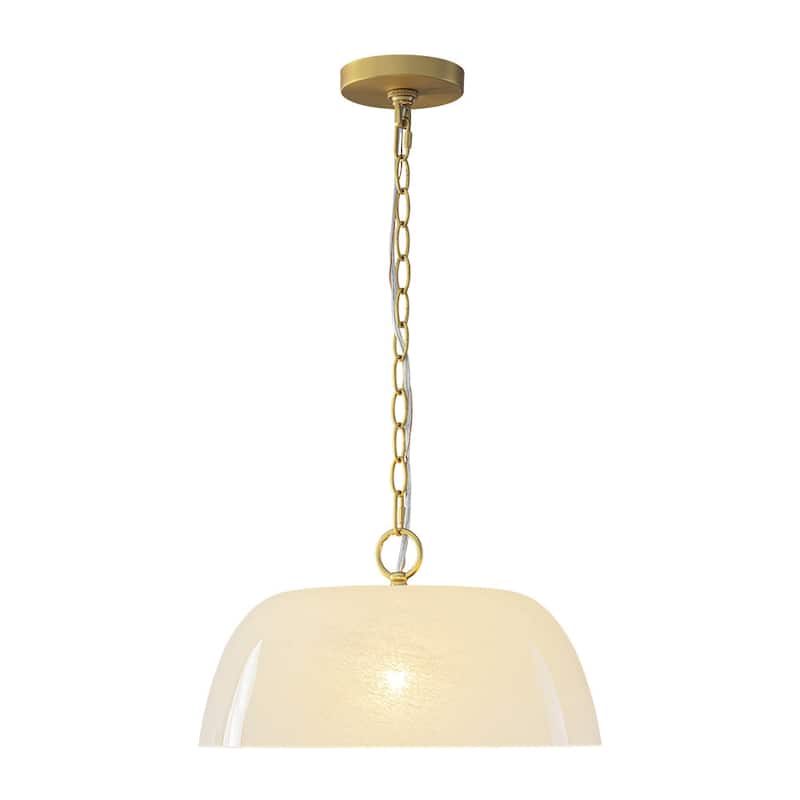 Mid-Century Modern 1-Light Round Opal Glass Pendant Light 14.8in