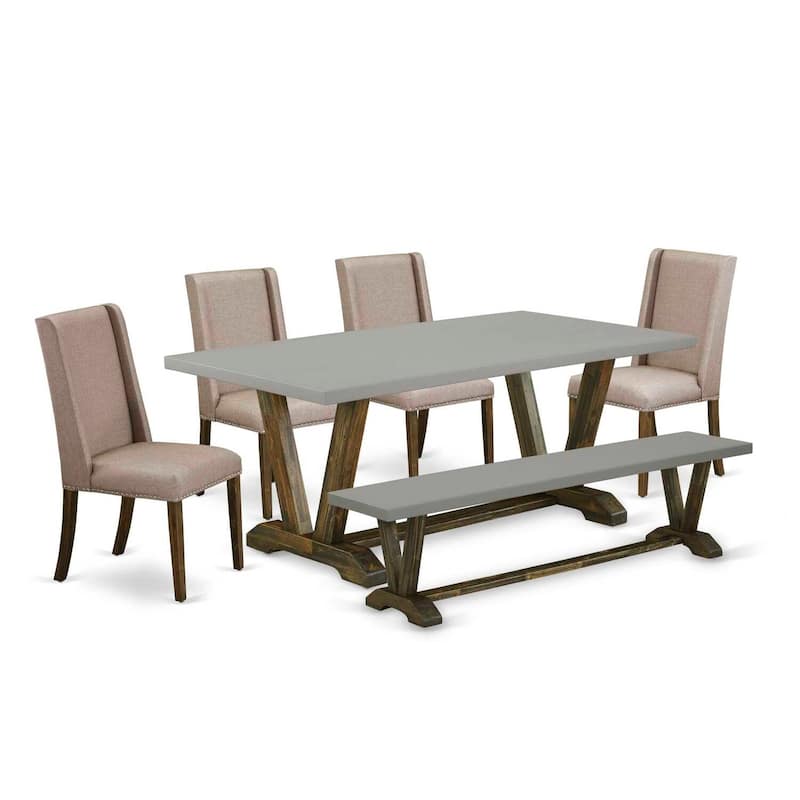 Elegant Dinette Set - 6 Piece Kitchen Table Set with 4 Chairs & Bench - Modern Hardwood Dining Room Furniture
