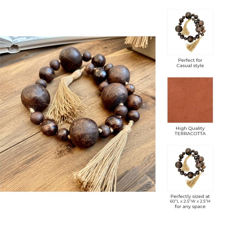 Terracotta Decorative Beads Modern Handmade Sculptural Home Decor - 60" x 2.5" x 2.5"