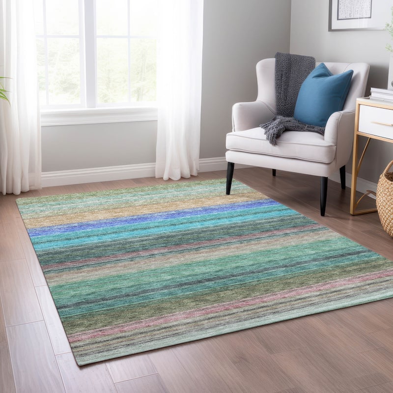 Machine Washable Indoor/ Outdoor Ombre Stripes Chantille Rug