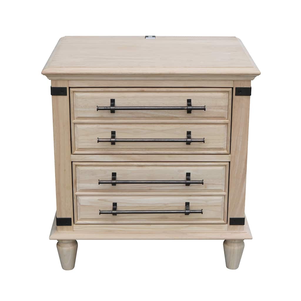 International Concepts Solid Wood 2-Drawer Nightstand with USB Charging