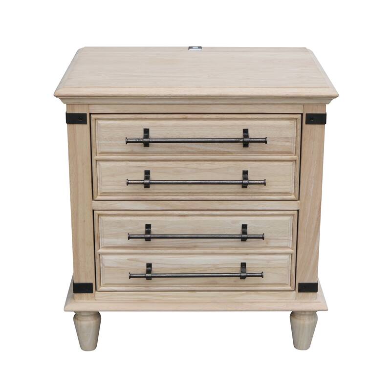 International Concepts Solid Wood 2-Drawer Nightstand with USB Charging - Ready to finish
