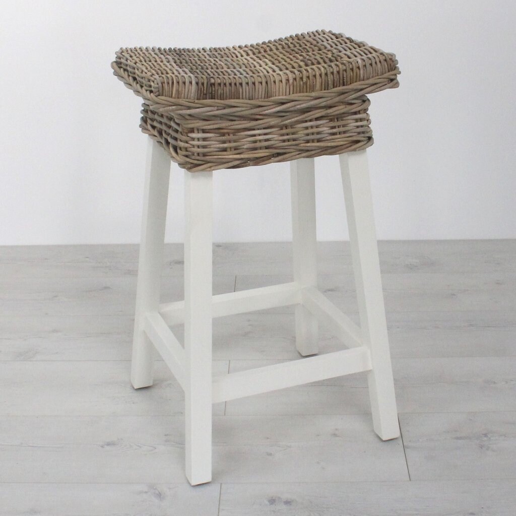 Key Largo Backless Whitewashed Rattan Bar Stool Single White