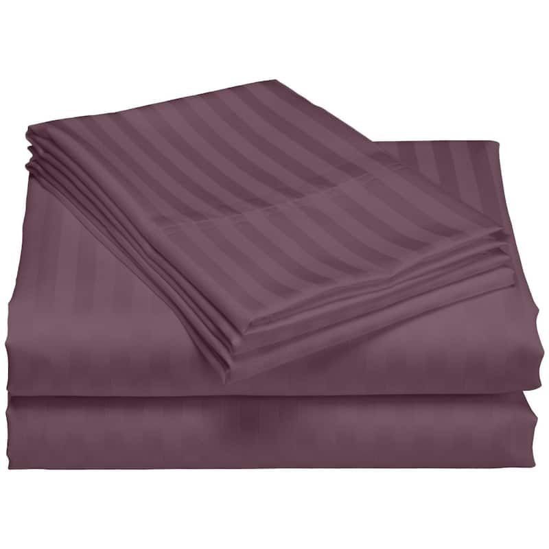 1200 Thread Count Cotton Deep Pocket Luxury Hotel Stripe Sheet Set - Plum - California King