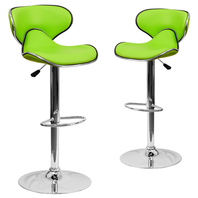 2 Pack Contemporary Mid-Back Vinyl Adjustable Height Barstool with Chrome Base - 16"W x 17.5"D x 34.5" - 43"H