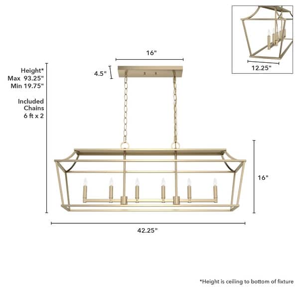 dimension image slide 0 of 3, Hunter Laurel Ridge 6-Light Linear Chandelier - Kitchen Island, Dining Room - Modern Farmhouse, Candle, Industrial, Transitional