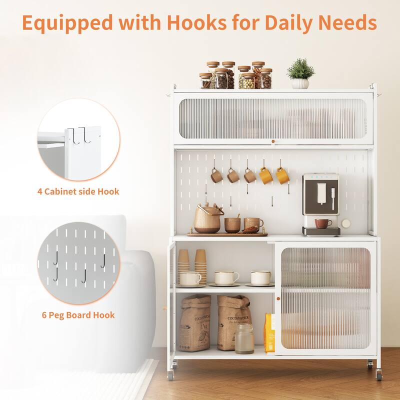 Kitchen Pantry Cabinet, Tall Storage Cabinet with Glass Doors & Adjustable Shelves, Cabinet Cupboard for Kitchen, Living Room