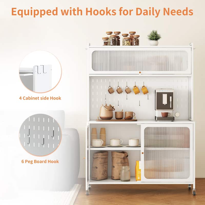 Kitchen Pantry Cabinet, Tall Storage Cabinet with Glass Doors & Adjustable Shelves, Cabinet Cupboard