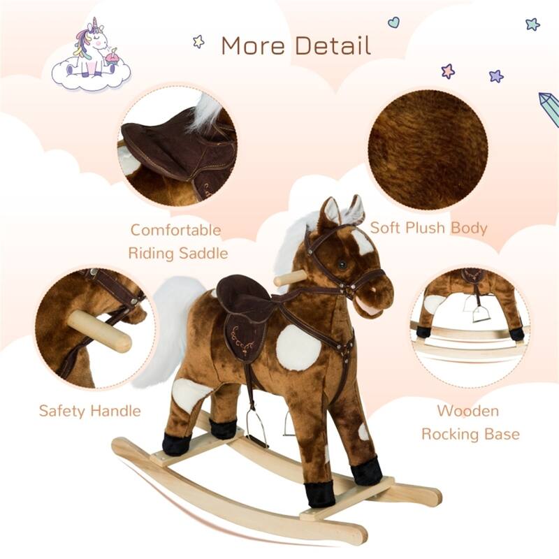 Plush Rocking Horse Toy with Music and Wagging Tail for Toddlers and Kids Up to 110 Pounds - 30.75"L x 11"W x 26.75"H
