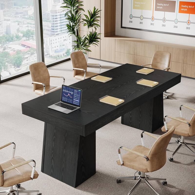 55.1" W Conference Table for 4-6 People, Modern Meeting Table - Black