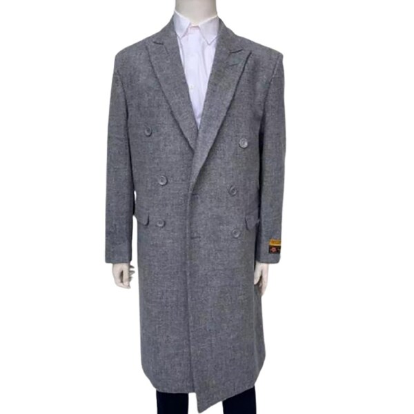 Mens Full Length Wool And Cashmere Overcoat - Winter Topcoats - Gray ...