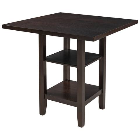 Square Wooden Counter Height Dining Table with 2-Tier Storage Shelves
