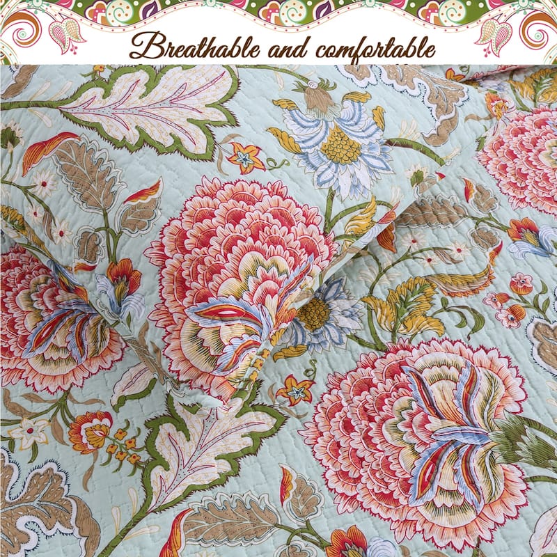 Cozy Line Aregada Floral Cotton 3-piece Reversible Quilt Bedding Set
