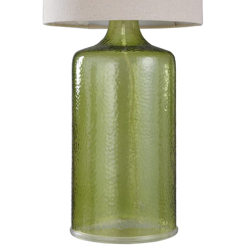 Seeded Glass Table Lamp - Meadow Green Finish - Taupe Hardback Fabric Shade