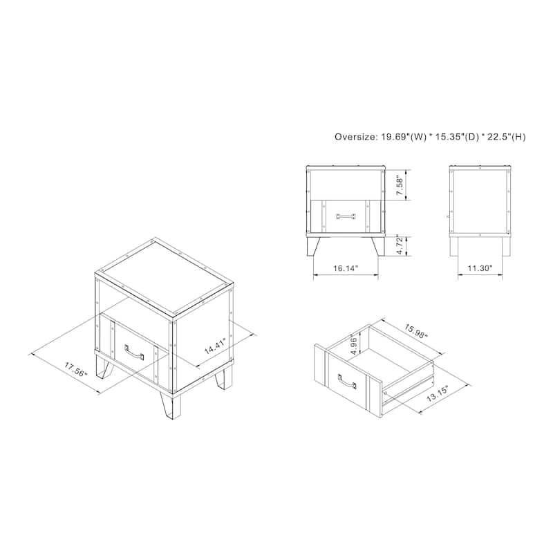 DH BASIC Industrial Oak 17-inch Metal 1-Drawer End Table by Denhour