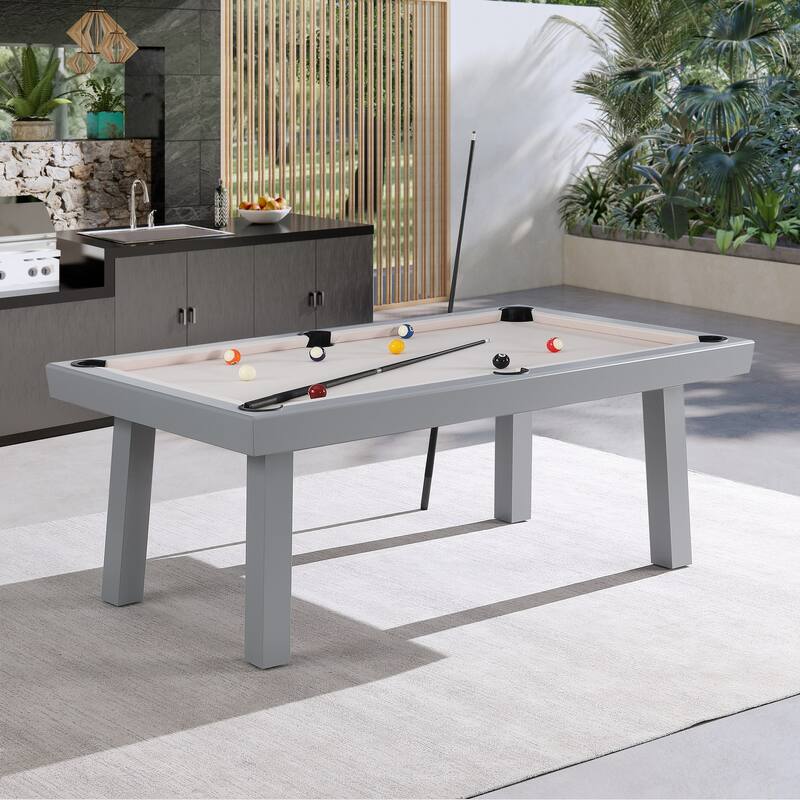 Laguna Indoor/Outdoor 7ft Slate Pool Table Dining Set with 2 Benches & Accessories, Cement Finish