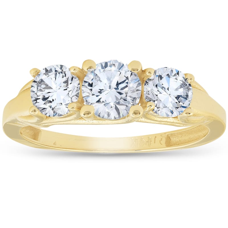 1ct Three Stone Round Diamond Engagement Ring Yellow Gold